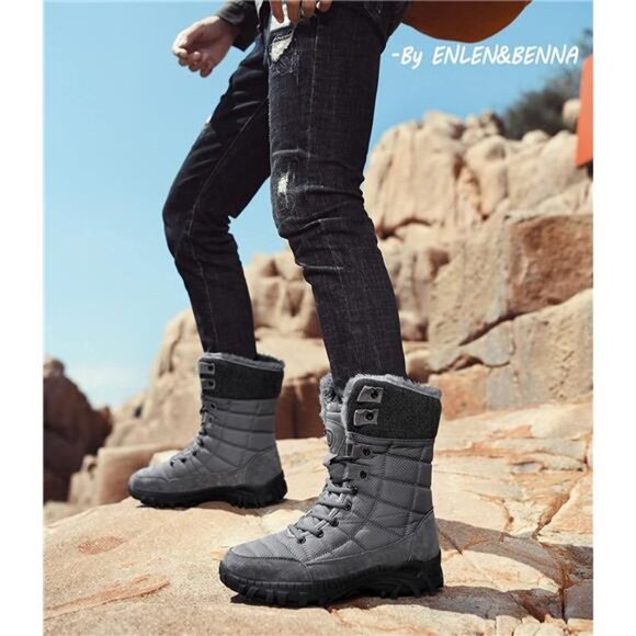 Men\'s Winter Waterproof Snow Boots With Fur Lined Anti Slip Lace main image 4